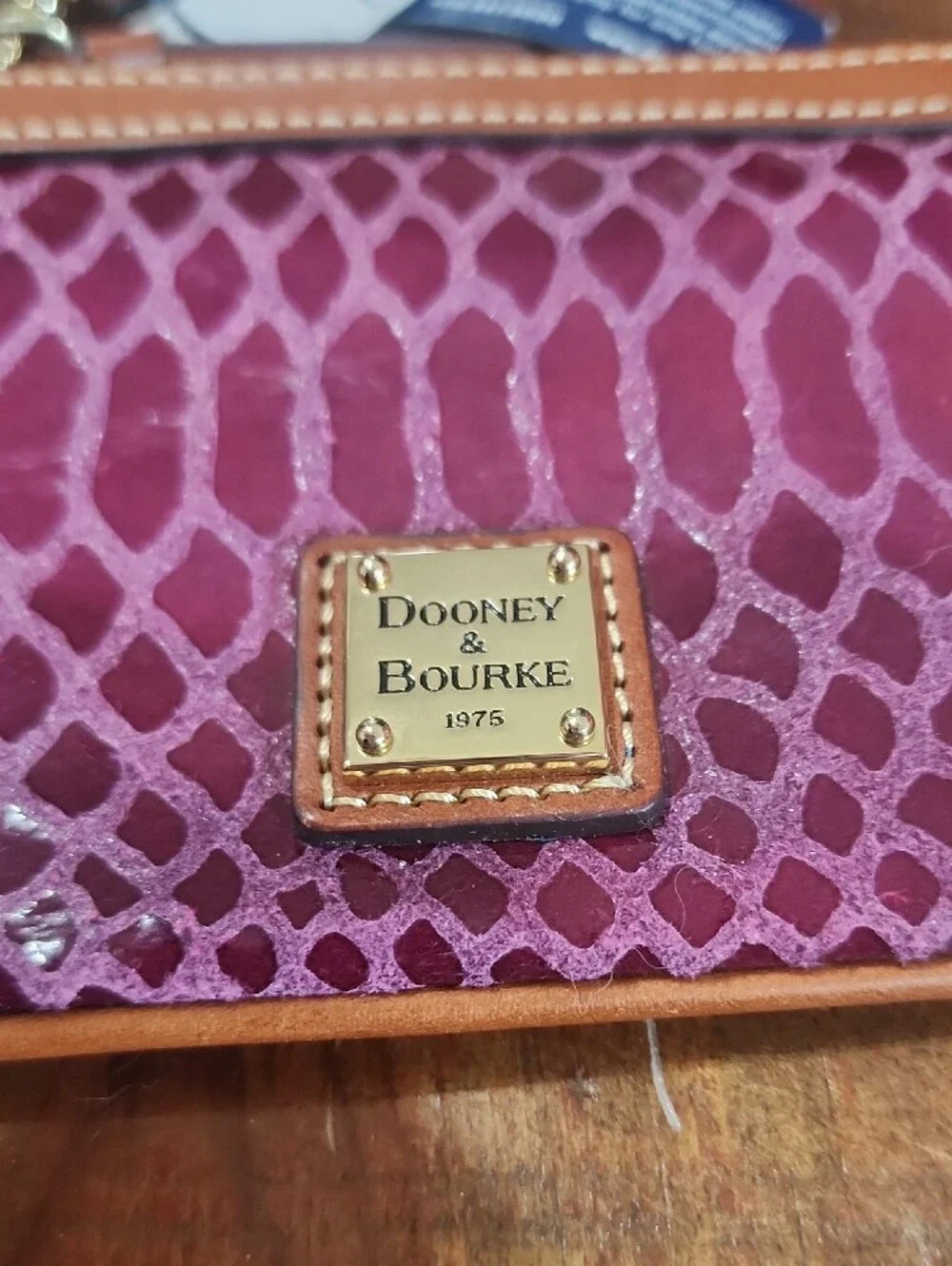 Dooney & Bourke Magenta Leather Wristlet Pouch Snake Embossed